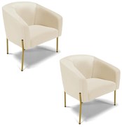 Poltrona Decorativa Pé de Ferro Dourado Kit 2 Stella Sintético D03 - D'Rossi - Bege