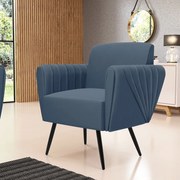 Sofá Namoradeira com Poltrona Pés Palito de Ferro Bruna Suede D01 - D'Rossi - Azul Marinho