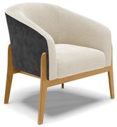 Poltrona Decorativa Base Madeira Stella PU Preto/Bouclê D03 - D'Rossi - Bege