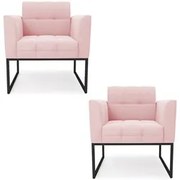 Poltrona Base Industrial Preto Kit 2 Ana Suede Rosa Bebê - Ibiza