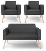 Sofá Namoradeira com 2 Poltronas Pés Palito Natural Marisa Corino D03 - DRossi - Preto