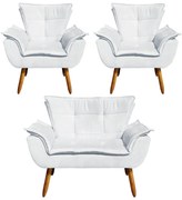 Namoradeira e 2 Poltronas Pé Palito Castanho Opala Suede - Cinza