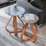 Mesa Canto Apoio com Pés de Madeira Kit 2 Samba Off White E05 - Mpozen