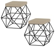 Kit 2 Puffs Decorativo Sala de Estar Base Preto Trixie Veludo Bege G41 - Gran Belo
