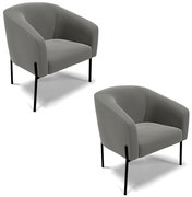 Poltrona Sala Decorativa Pé de Ferro Preto Kit 2 Stella Suede D03 - D'Rossi - Grafite