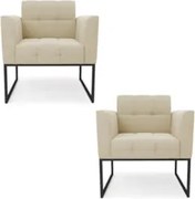 Poltrona Base Industrial Preto Kit 2 Ana Suede Bege - Ibiza
