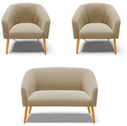 Namoradeira e 2 Poltronas Pé Palito Castanho Stella Suede D03 - D'Rossi  - Marrom Rato