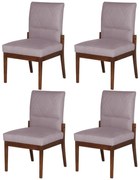 Conjunto 4 Cadeiras De Jantar Aurora Base Madeira Maciça Estofada Suede Crepe
