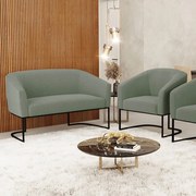 Sofá Namoradeira e Poltrona Industrial Preto Stella Bouclê D03 - D'Rossi - Verde Pistache