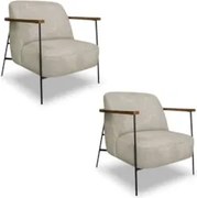 Poltrona para Sala Pés Metálicos Kit 2 Ellen S06 Bouclê Bege - Mpozena