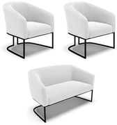 Namoradeira e 2 Poltronas Industrial Preto Stella Bouclê D03 - D'Rossi  - Off White