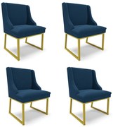 Cadeira Sala de Jantar Industrial Dourado kit 4 Liz Bouclê D03 - D'Rossi - Azul