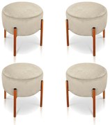 Kit 04 Puffs Iron Suede Base Metálica Cobre - Bege