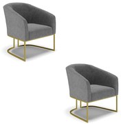 Poltrona Decorativa Industrial Dourado kit 2 Stella Linho D03 - D'Rossi - A26 Grafite