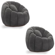 Poltrona Decorativa Orgânica para Sala Kit 2 Cloud Bouclê E03 - D'Rossi - Cinza escuro