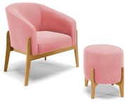 Poltrona com Puff Base de Madeira Stella Suede D03 - D'Rossi - Rose