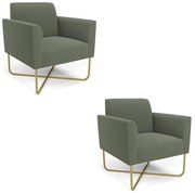 Poltrona Sala Base X Industrial Dourado Kit 2 Marisa Bouclê - Pistache