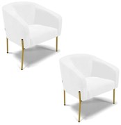 Poltrona Decorativa Pé de Ferro Dourado Kit 2 Stella Sintético PU D03 - D'Rossi - Branco