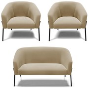Namoradeira e 2 Poltronas Pé de Ferro Preto Stella Suede D03 - D'Rossi - Marrom Rato