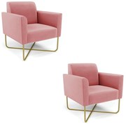 Kit 2 Poltronas Base X Industrial Dourado Marisa Suede - Rose