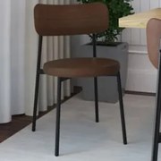 Cadeira de Jantar Estofada Fixa Nyka M25 Sintético Marrom - Mpozenato