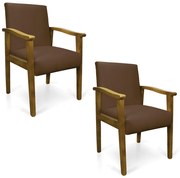 Kit 2 Poltronas Eloisa Suede Base de Madeira Castanho - Marrom