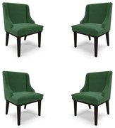 Kit 4 Cadeiras Decorativas Sala de Jantar Base Fixa de Madeira Firenze Veludo Verde/Preto G19 - Gran Belo