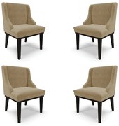 Kit 4 Cadeiras Decorativas Sala de Jantar Base Fixa de Madeira Firenze Suede Nude/Preto G19 - Gran Belo