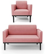 Conjunto Poltrona e Namoradeira Decorativa Isabella Pés Fixo em Madeira Preto Suede Rose G19 - Gran Belo