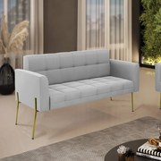 Sofá Namoradeira 2 Lugares Pé de Ferro Dourado Elisa Suede D03 - D'Rossi - Cinza