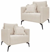 Kit 2 Poltronas Decorativas Pés em Aço Stagno Linho Pérola G63 - Gran Belo