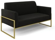 Sofá Namoradeira com 2 Poltronas Base Industrial Alta Dourado Marisa Suede - Preto