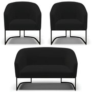 Namoradeira e 2 Poltronas Industrial Preto Stella Linho Preto D03 - D'Rossi