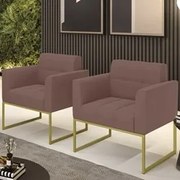 Poltrona Base Industrial Dourado Kit 2 Ana Veludo Rosê - Ibiza