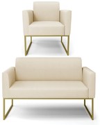 Sofá Namoradeira com Poltrona Base Industrial Dourado Marisa Linho D03 - D'Rossi - A19 Bege