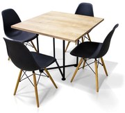 Kit 04 Cadeiras Eiffel Preto e 01 Mesa de Jantar 04 Lugares Jade 90 cm Natural Base Metálica Industrial Preto M05 - D'Rossi