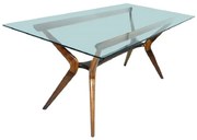 Mesa de Jantar Retrô 8 Lugares Tampo de Vidro Pé Palito Madeira Eucalipto Design Retrô