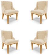 Kit 4 Cadeiras Decorativas Sala de Jantar Base Fixa de Madeira Firenze Suede Bege/Castanho G19 - Gran Belo
