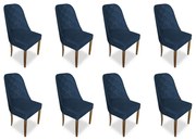 kit com 8 Cadeiras de Jantar Dublin Suede Azul Marinho