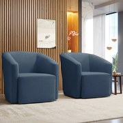 Poltrona Decorativa Base Giratória Kit 2 Stella Max Suede D03 - D'Rossi - Azul Marinho