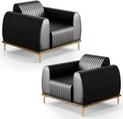 Kit 2 Poltronas Decorativas Base Gold Molino D06 PU B-159 Preto - Mpoz