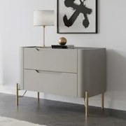 Mesa Cabeceira Quarto 68cm 2 Gavetas Becca Grigio/Dourado I06 - Mpozen