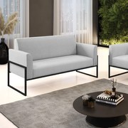 Sofá Namoradeira Base Industrial Alta Preto Marisa Linho - A05 Cinza