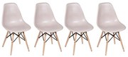 Conjunto 4 Cadeiras Eiffel Base Madeira - Bege Acinzentado