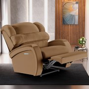 Poltrona do Papai Reclinável Napoli Elétrica Botão LED Massagem PU FH1 - D'Rossi - Caramelo