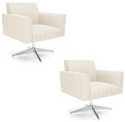 Kit 2 Poltronas Giratória Viena Gomada Veludo Base Cromada D03 - D'Rossi - Bege