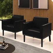 Poltrona Base Madeira Preto Kit 2 Maressa Sintético PU Preto - Ibiza
