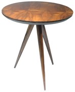 Mesa Lateral Retrô Tampo Redondo 3 Pés Palito Madeira Maciça Eucalipto Design Retrô