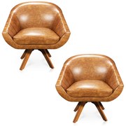 Poltrona Decorativa Giratória MM30 Kit 2 Giovana Sintético PU Nozes D01 - D'Rossi