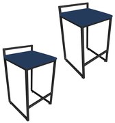 Conjunto 02 Banquetas Pietra Suede Azul Marinho Base Preto D03 - D'Rossi